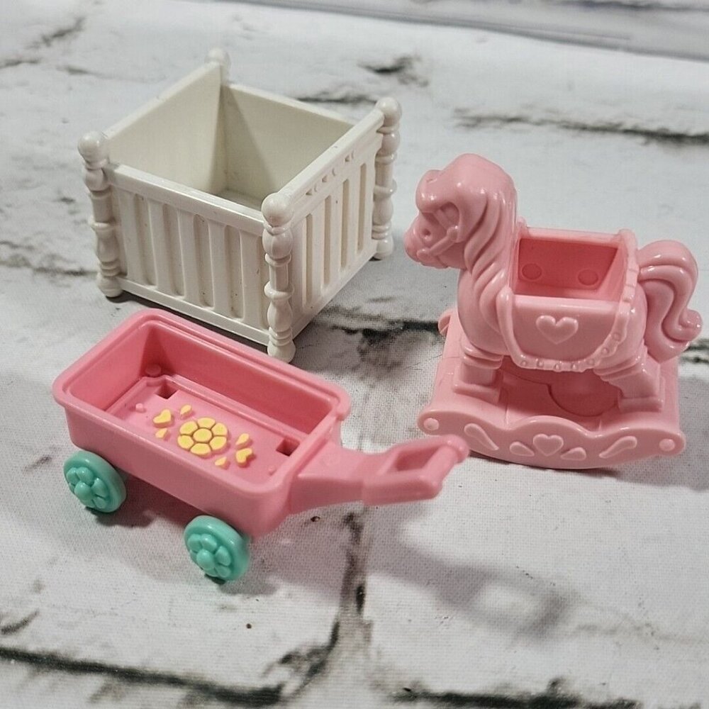 Vtg Fisher Price Precious Places Nursery  Set‎ Pink Rocking Horse Wagon